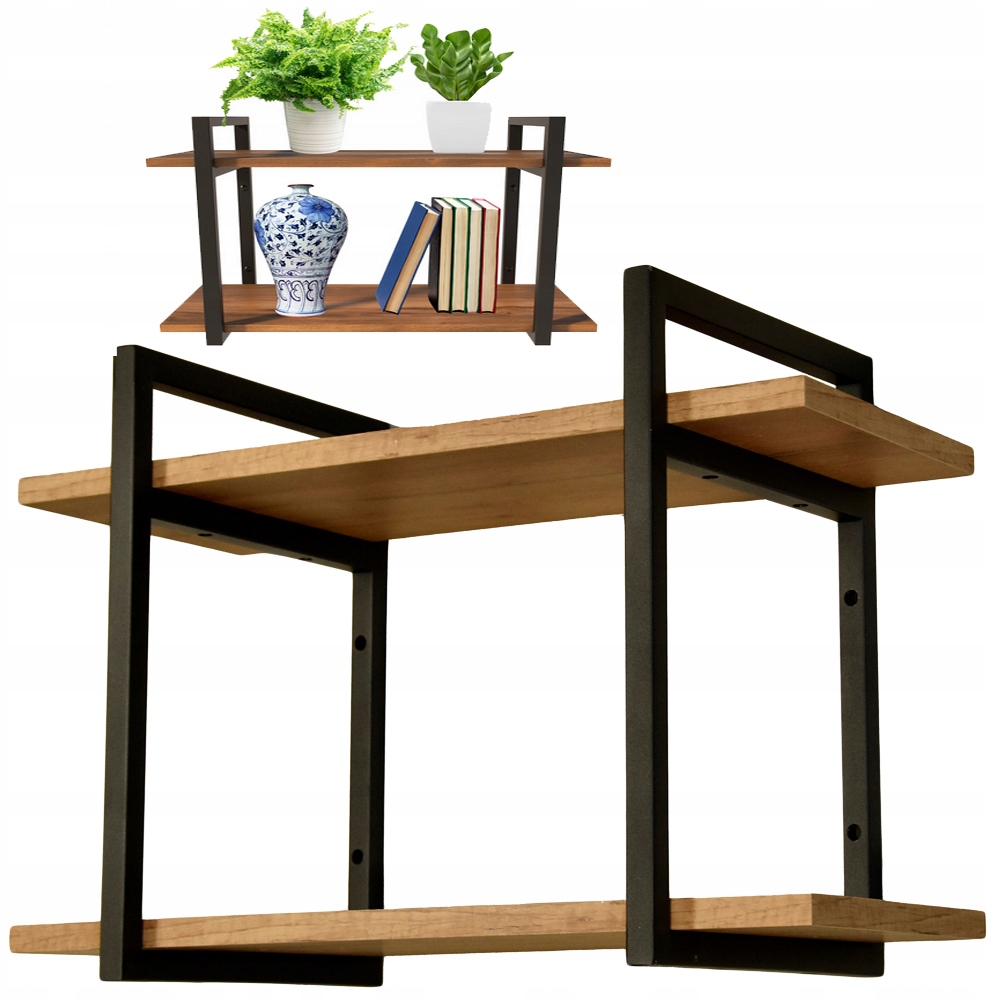 Závesná polica na stenu, dub zlatý, regál na knihy, kvety 60 cm, loft