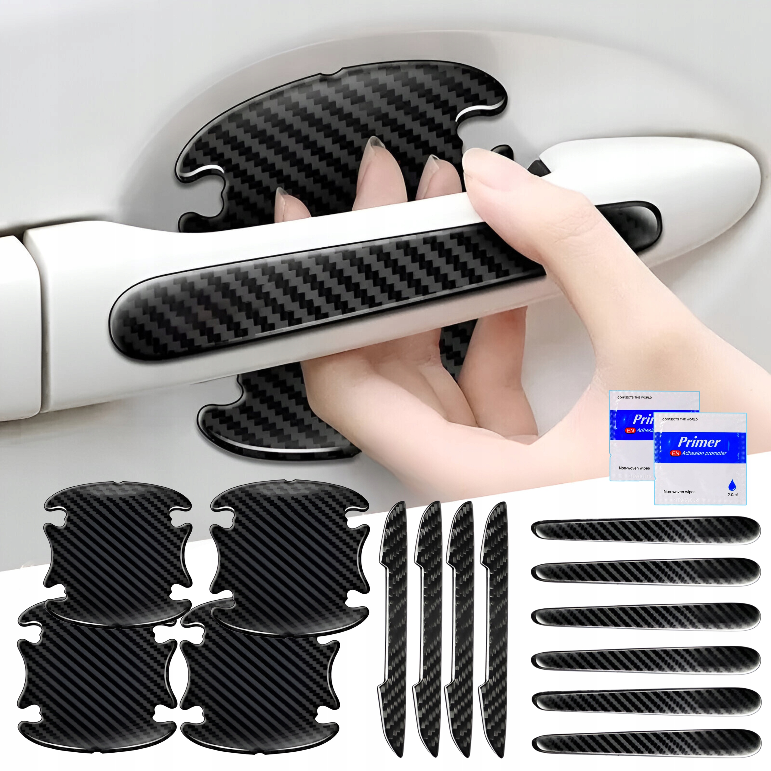 Naklejki Na Samochód Folia Ochronna Carbon 3D Ochronne Pod Klamki 14 Sztuk