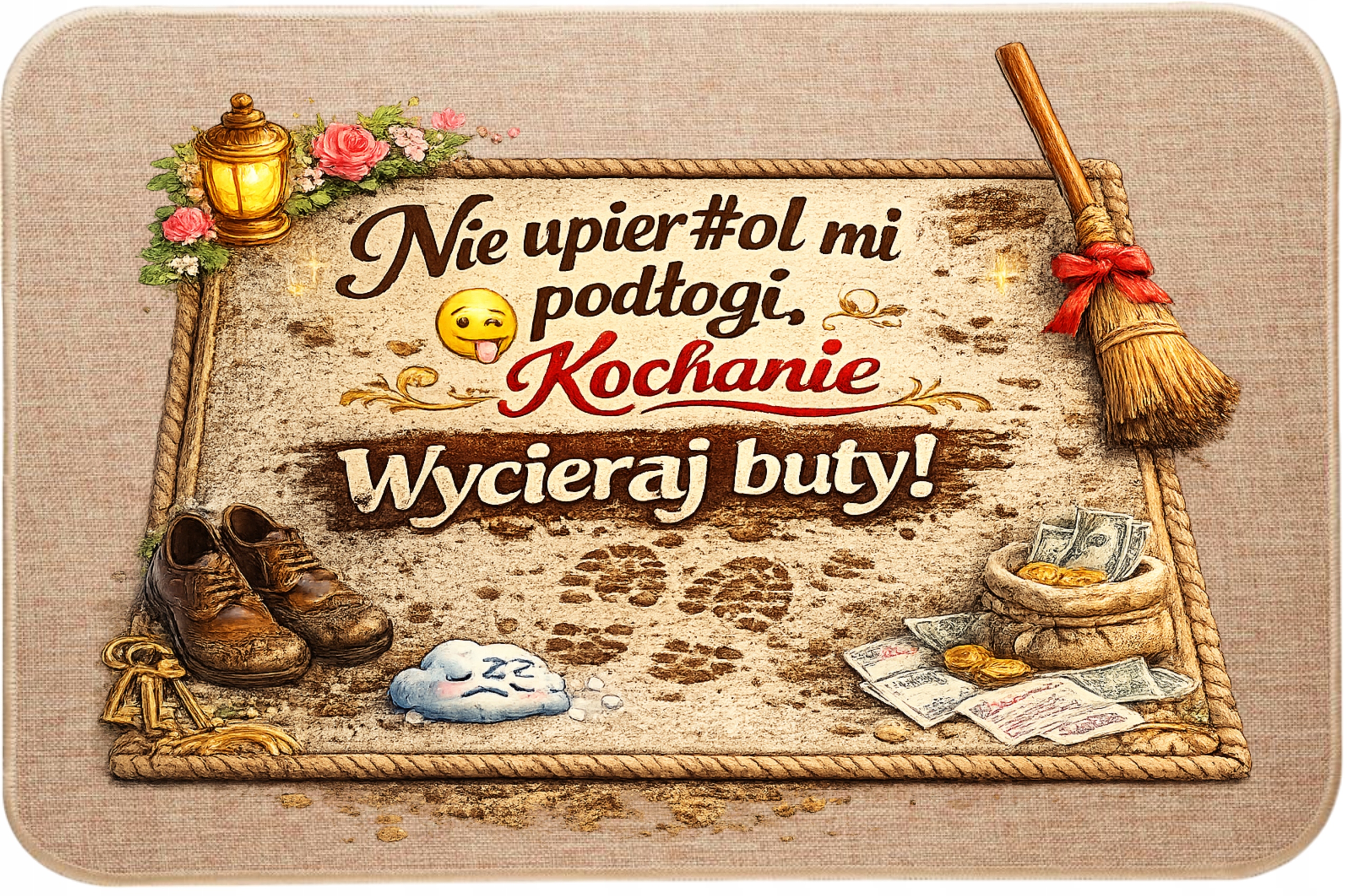 Lněná rohožka na dveře Neperte mi podlahy Otřete si boty Valentýna