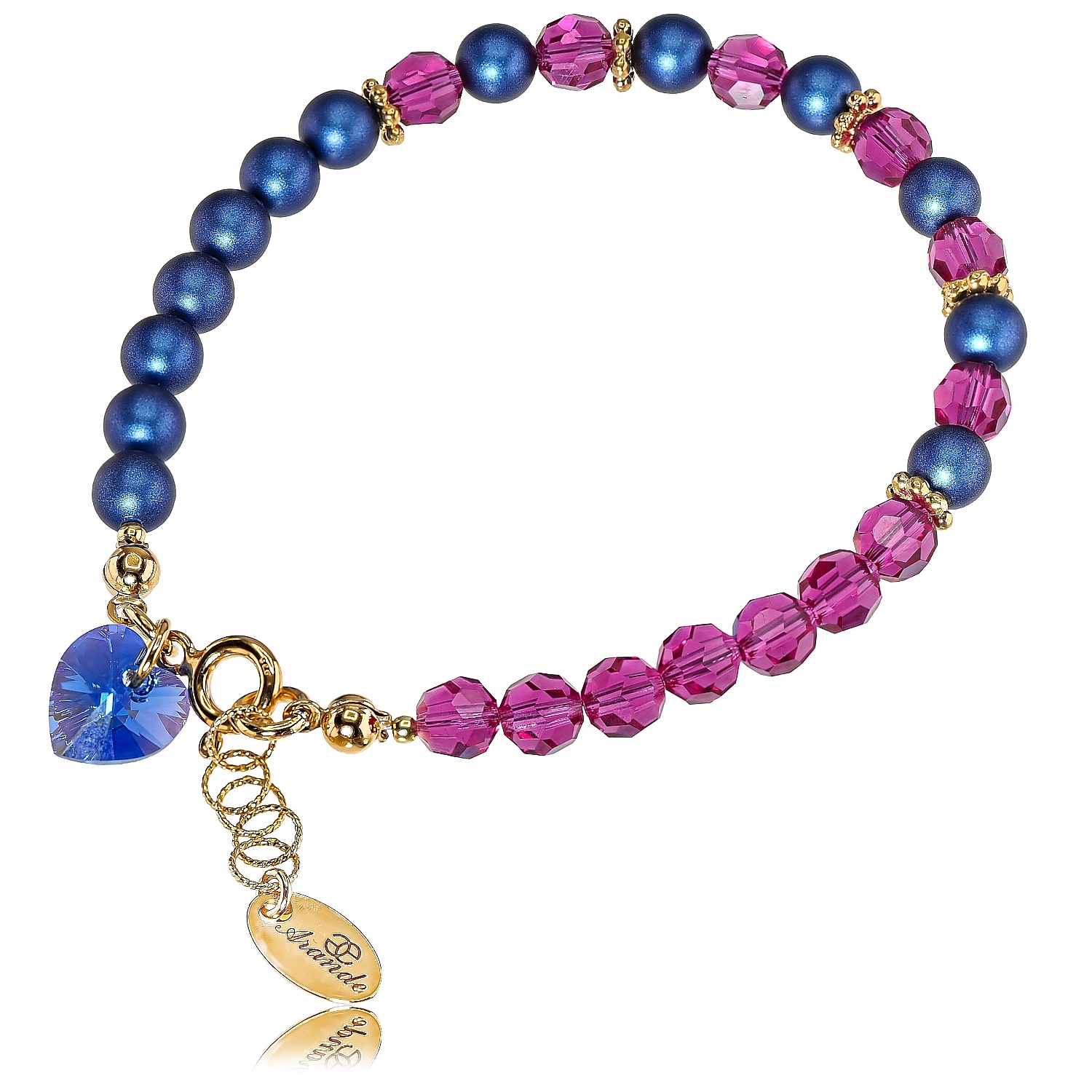 Krystaly Perly Náramek Fuchsia Sapphire Zlaté Stříbro Certifikát