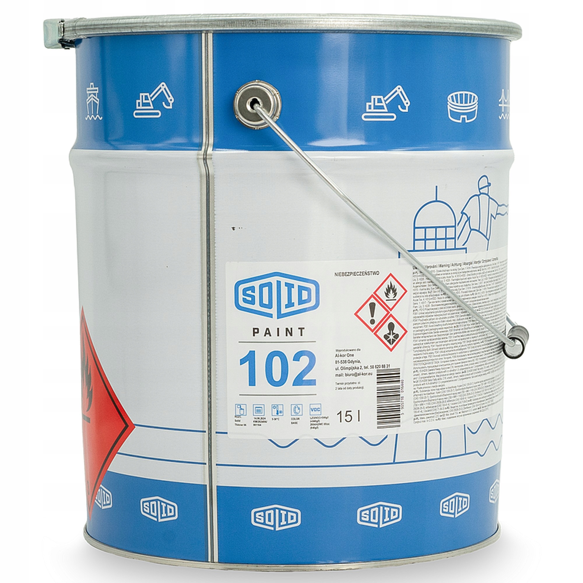 Farba do metalu przemysłowa srebrna półmat SolidPaint 102 15L