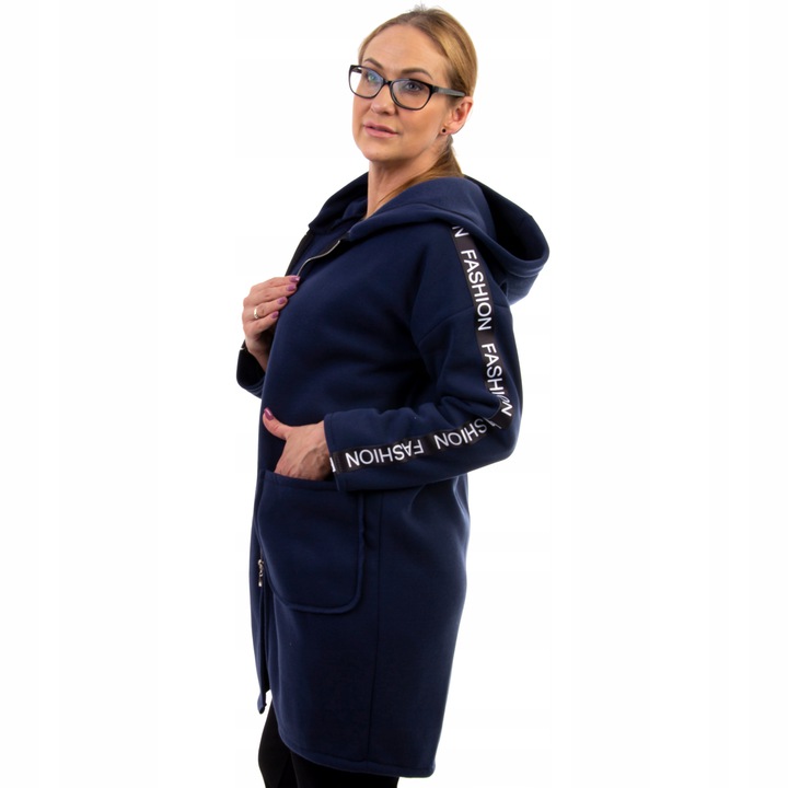 CIEPŁA MODNA BLUZA z LAMPASEM I KAPTUREM Rozm.46 Rękaw długi rękaw