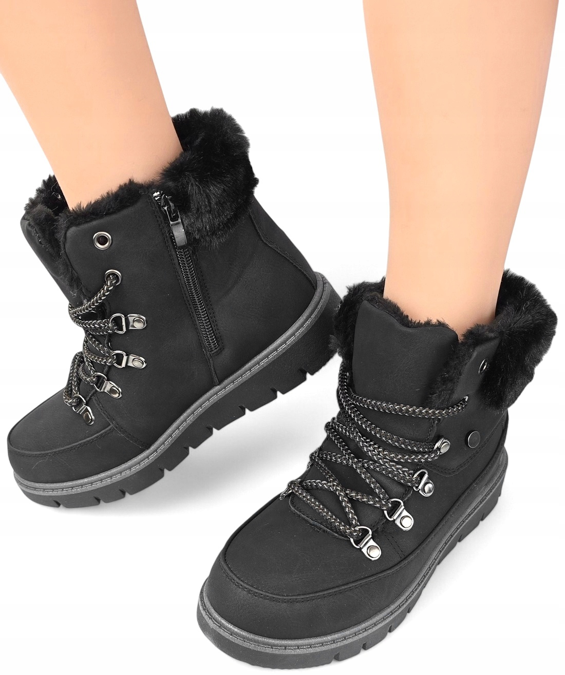 Dámské kozačky na zip Sněhule s kožešinou Trepy Šněrovací Teplé *37*