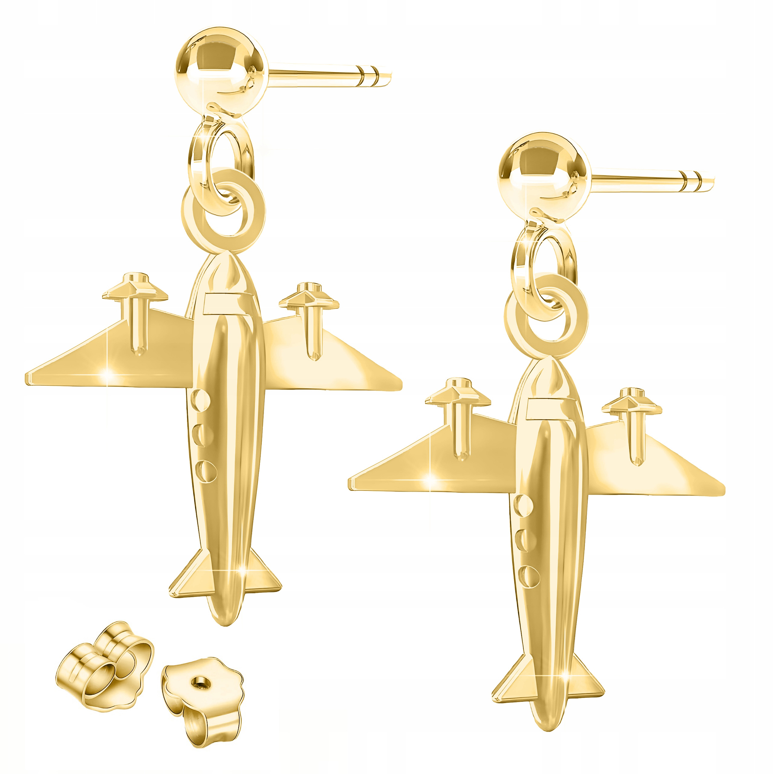 Zlaté Náušnice s letadly Letadla Plane Stříbro 925