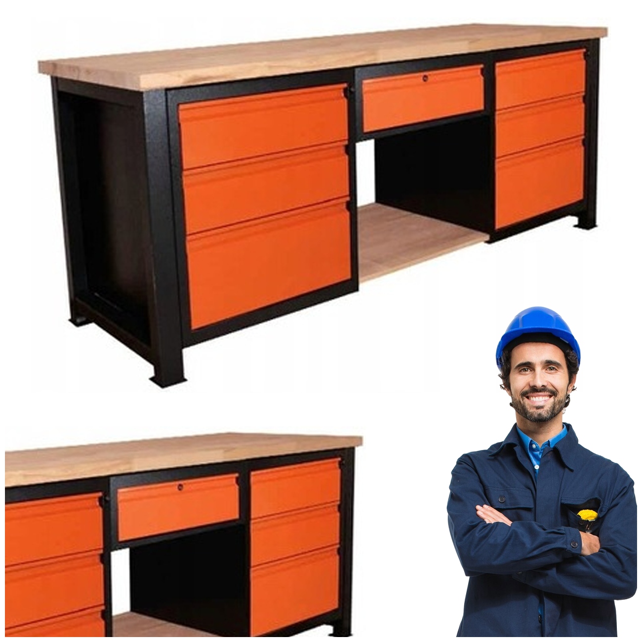 Kovový Průmyslový Pracovní Stůl, Silný, Pro Dílnu, 210X68X83 CM, P-2113