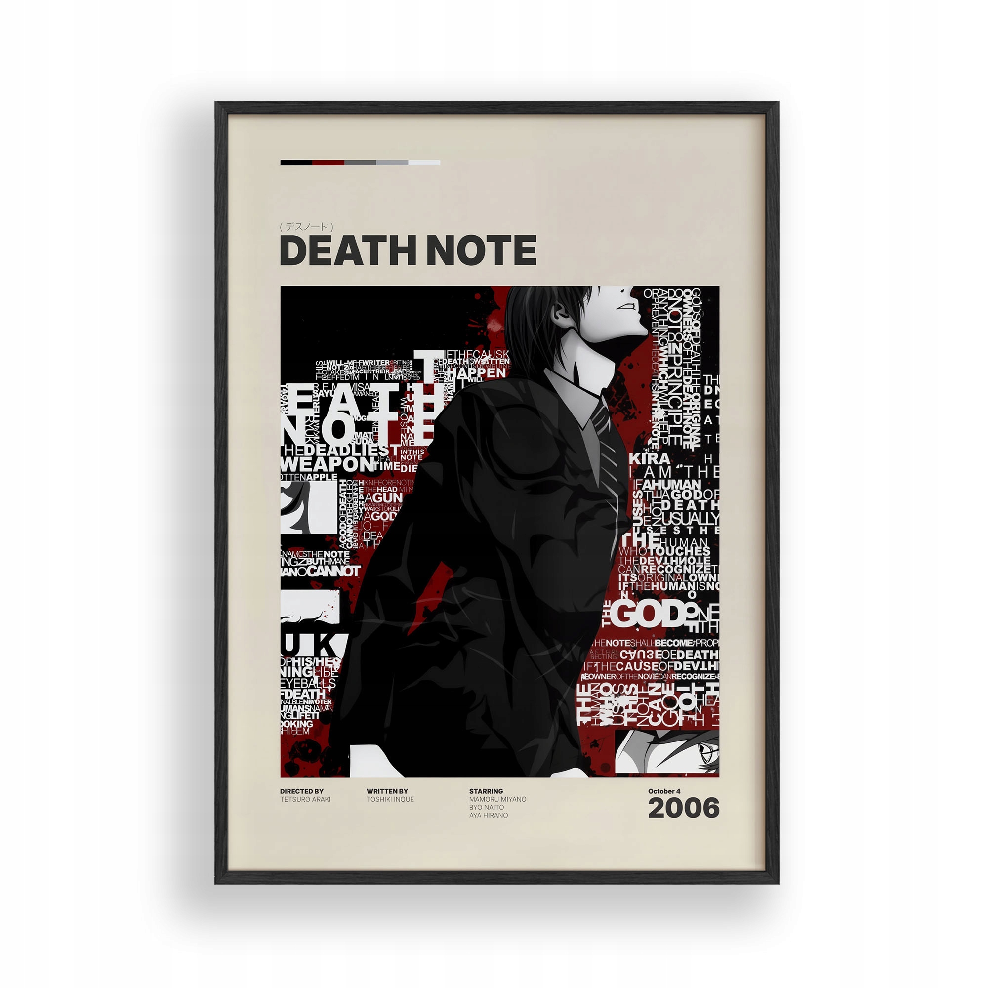 Obraz Death Note Kira Light Yagami Plakát Rámeček Dřevěný Černý 30x42 cm