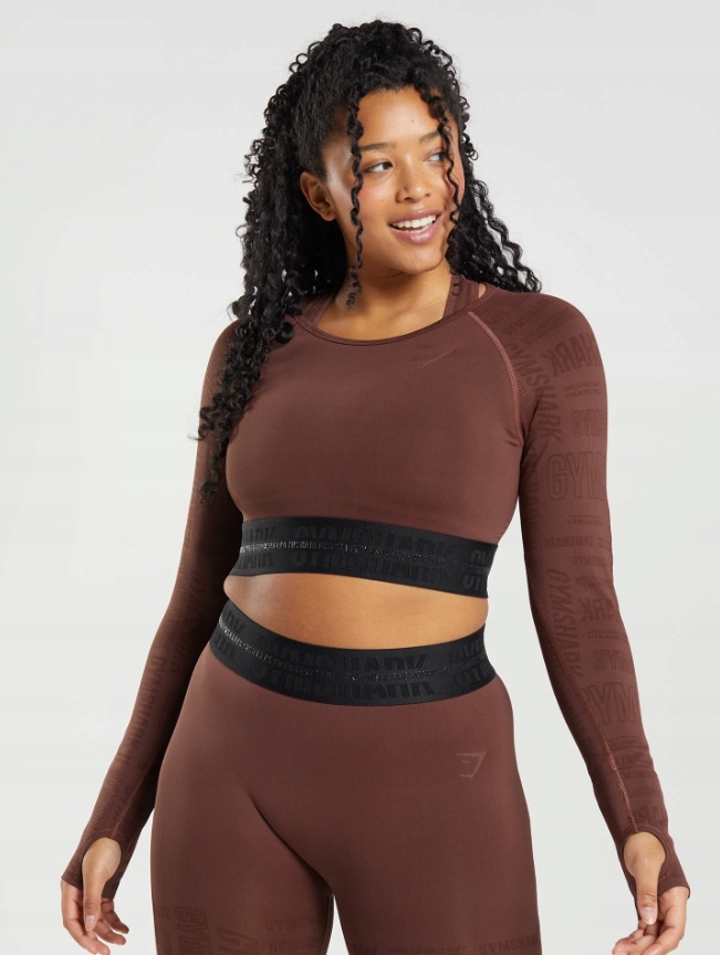 Gymshark Top Sportowy Damski Brązowy Krótki S 0AXF4_E*