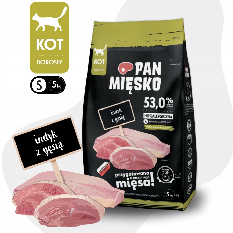 Pan Mięsko Karma sucha dla kota Suszony Indyk z Gęsią Małe chrupki S 5kg