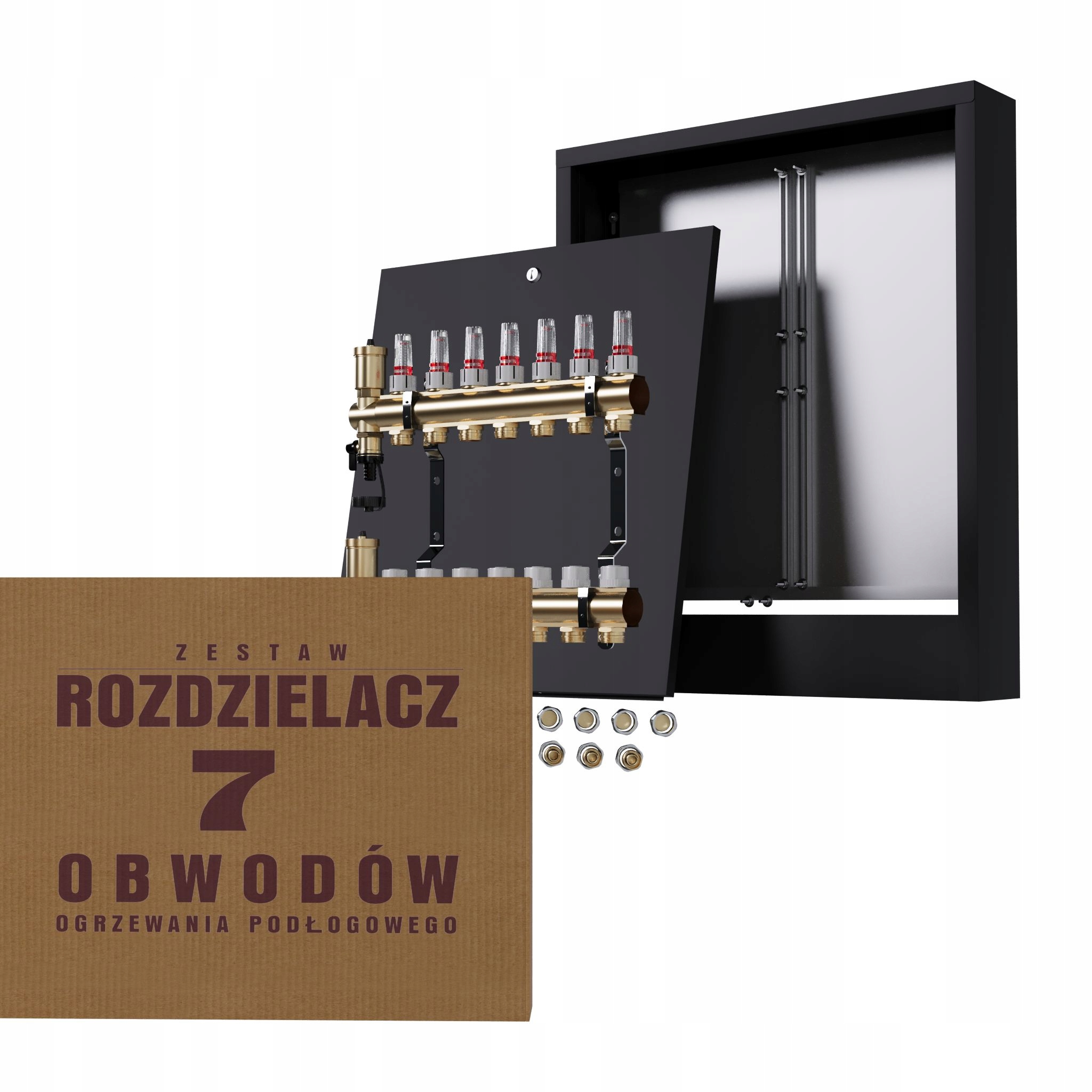 Rozdělovač pro podlahové vytápění 7 nástěnný box černý Pex