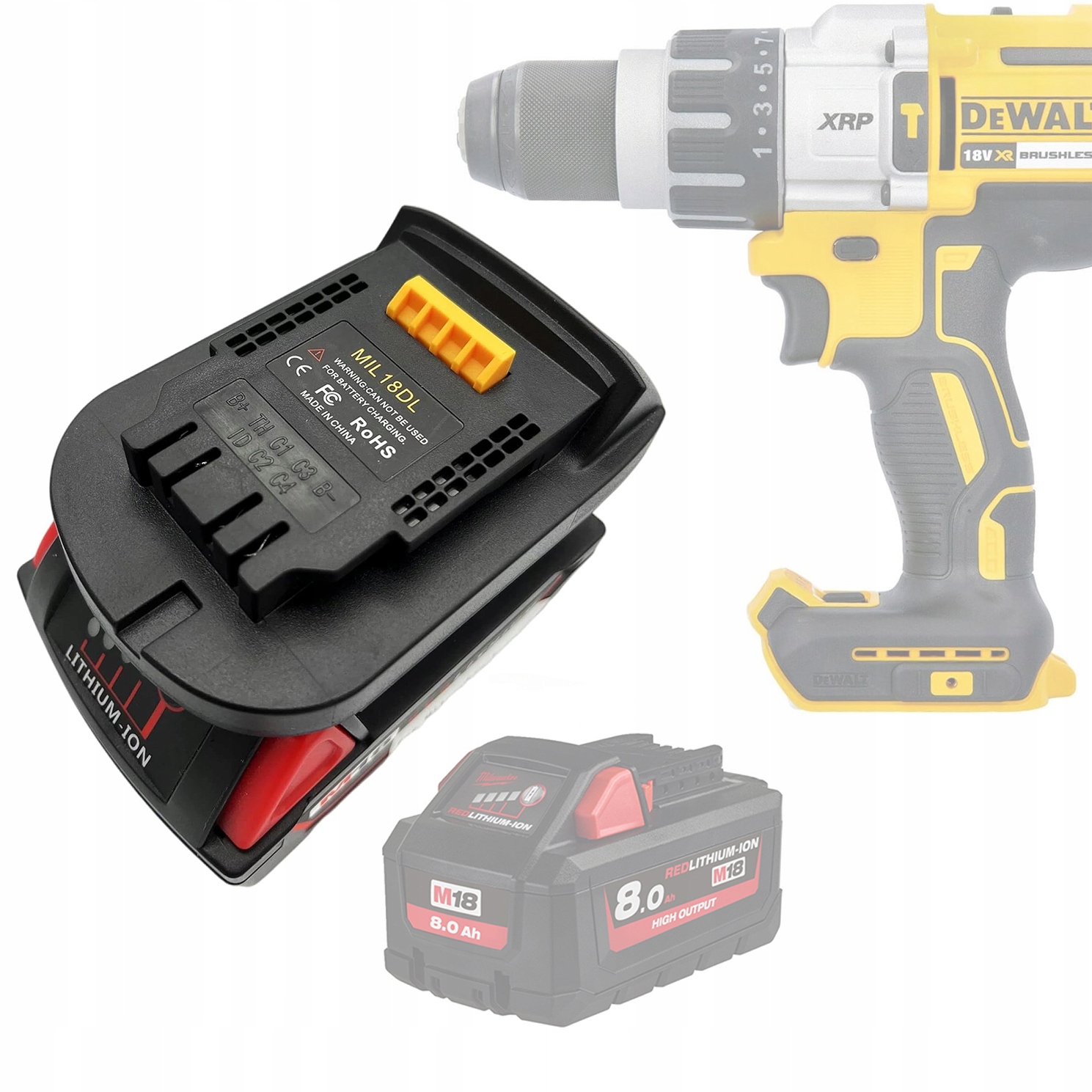 Adapter Akumulatora Konwerter Przejsciówka Milwaukee 18V 20V Do Dewalt M18