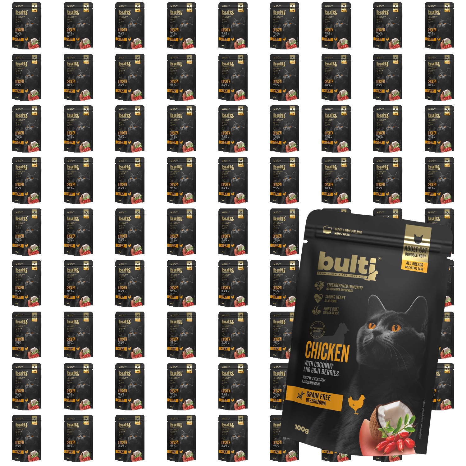 Levně Krmivo Mokré Pro Kočky Bulti Superfood Kuře s kokosem a borůvkami 80 x 100 g