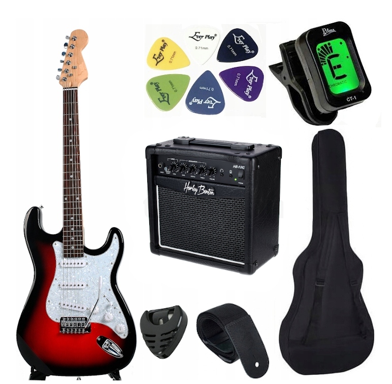 GITARA ELEKTRYCZNA TYPU STRATOCASTER FRONTIER E-10 + WZMACNIACZ CZERWONA