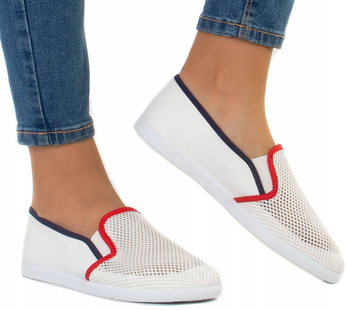

6600 Białe Tenisówki Ażurowe Trampki Slip On 39
