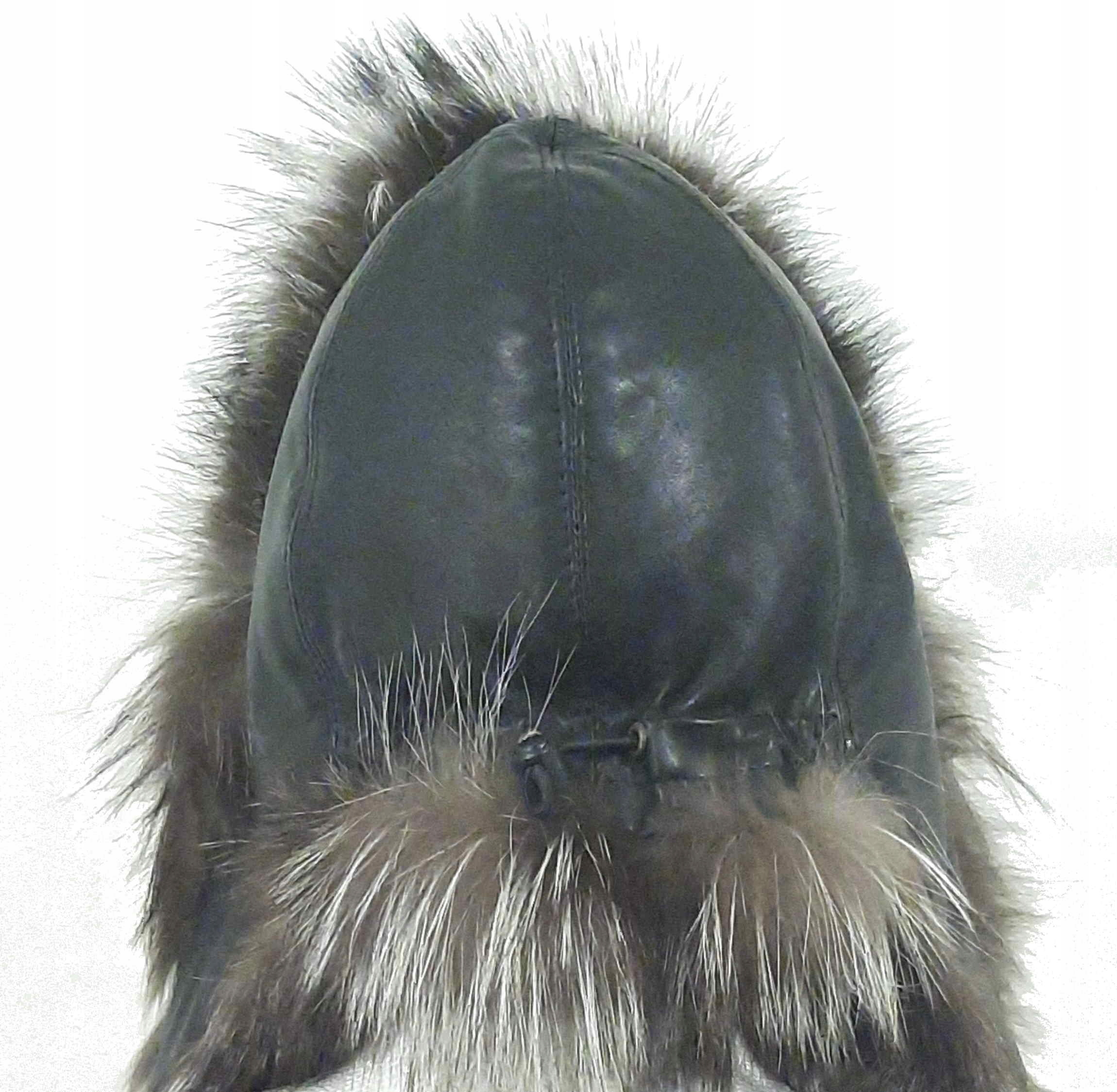 CZAPKA DAMSKA ZIMOWA PILOTKA LIS Naturalny Srebrny Wzór dominujący bez wzoru