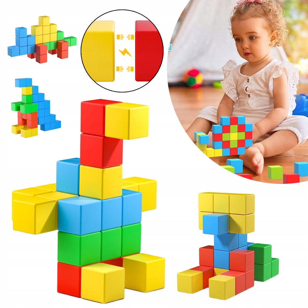 BLOKI MAGNETYCZNE, 24 SZTUK MAGNETYCZNYCH BLOKÓW BUDOWLANYCH DLA DZIECI