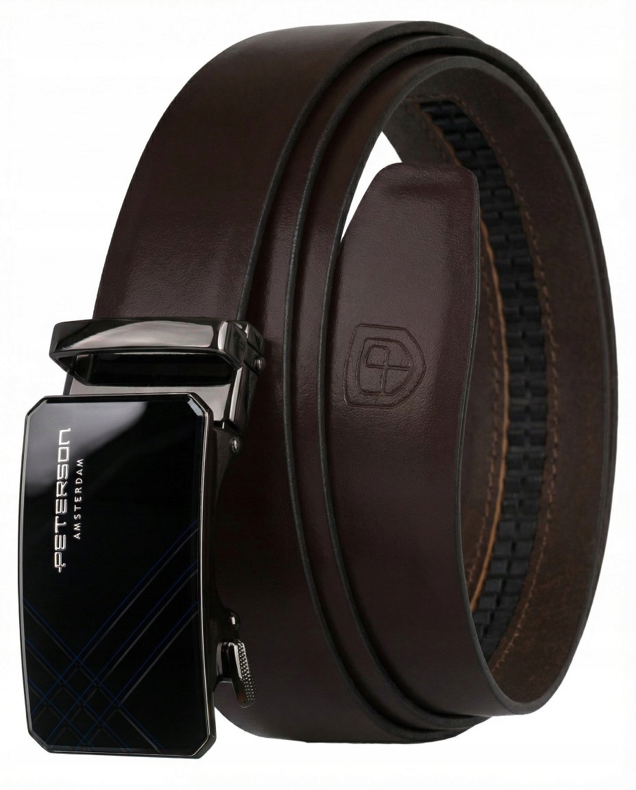 Pasek do spodni męski Peterson skórzany ciemnobrązowy automat premium