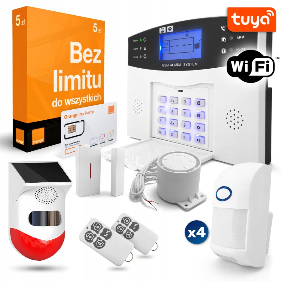 Alarm Bezdrátová sada Gsm WiFi Tuya Syrena 4x Pir senzor Dálkové ovládání Sim