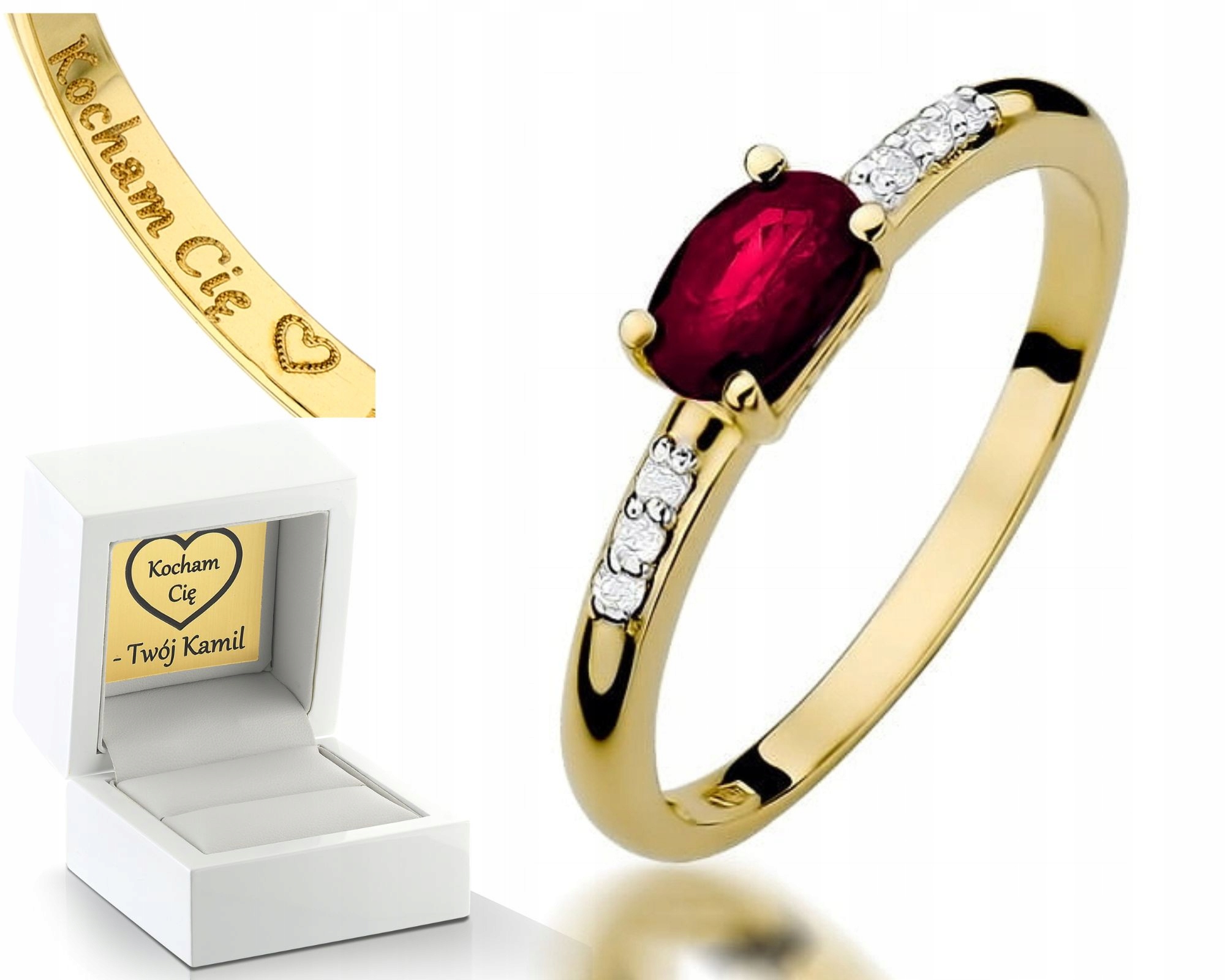 Zlatý Prstýnek S Briliantovým Rubínem Gravírování Bonus