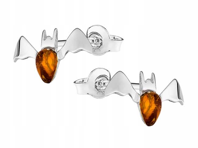 

Nietoperze Nietoperz srebrne kolczyki z bursztynem