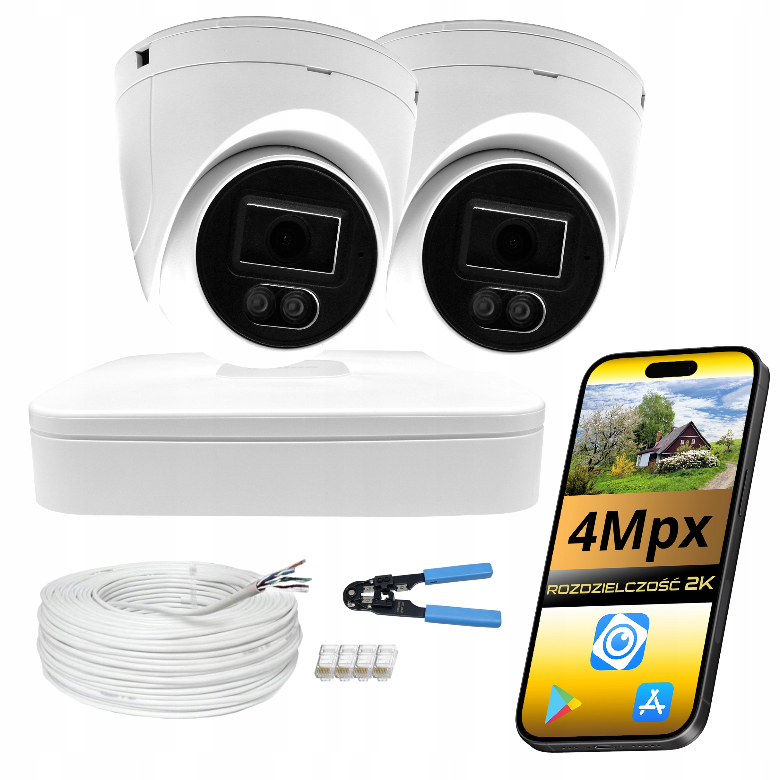 Sada Pro Monitorování 2x Kamera 4MPX Kopulová Dual Light PoE Rekordér