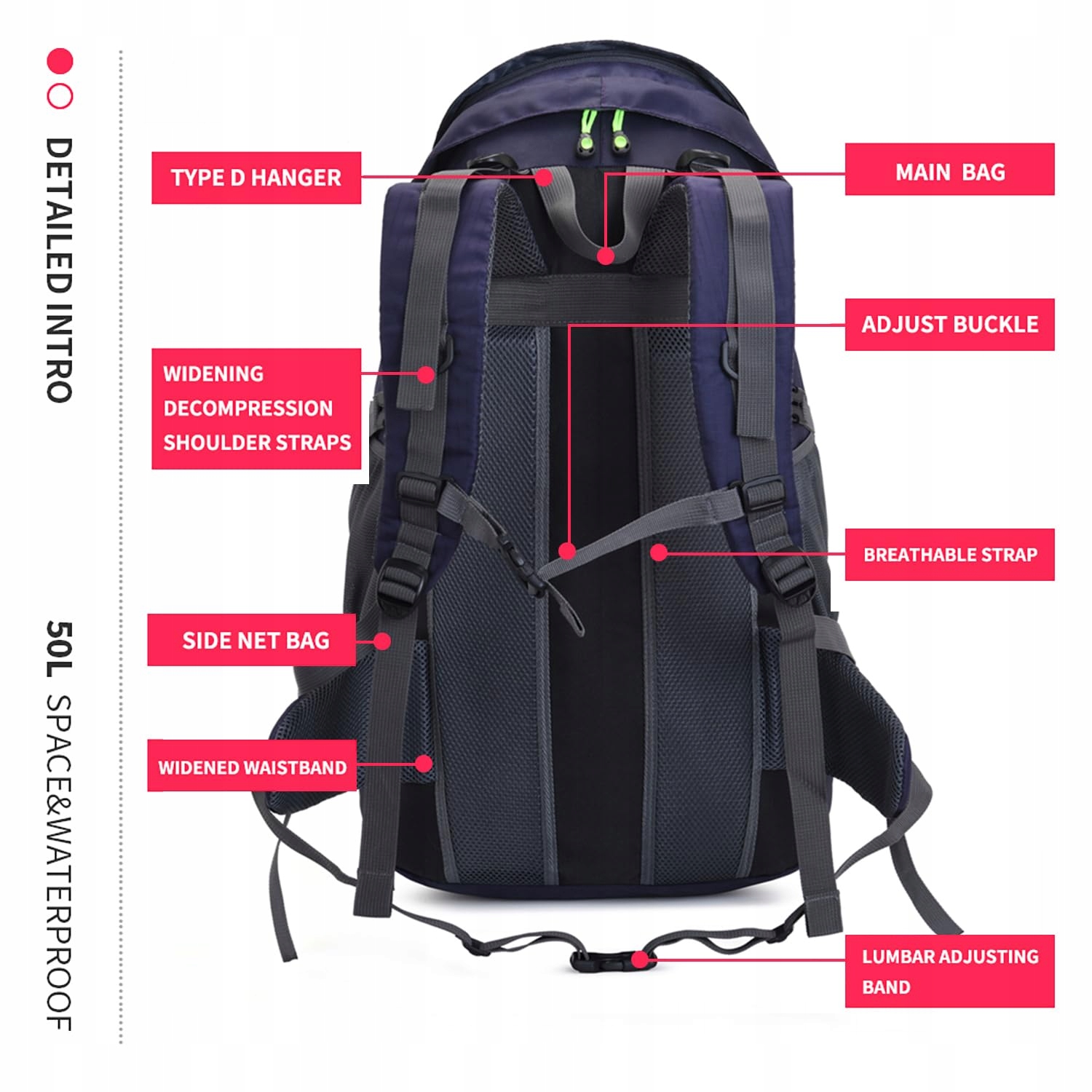 BSEASH 50L Lekki Wodoodporny Plecak Turystyczny Outdoor — miniatura 7
