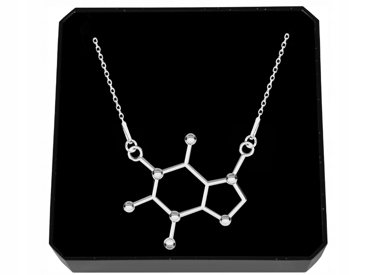 Naszyjnik Srebrny Kofeina Wzór Chemiczny Kawa Srebro 925