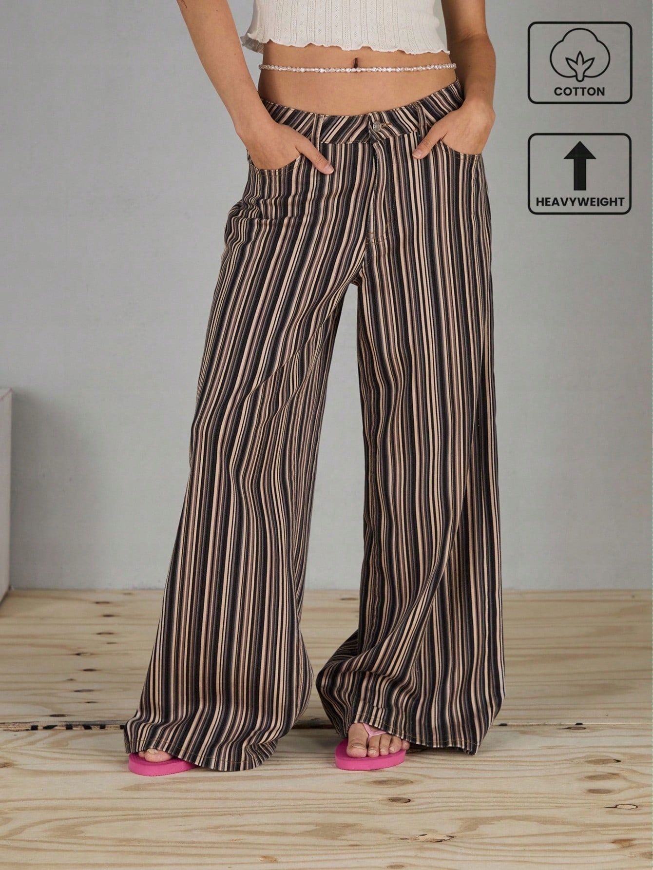 Mom Fit Bavlněné Kalhoty S Nízkým Pasem A Ležérními Pruhy Shein 30