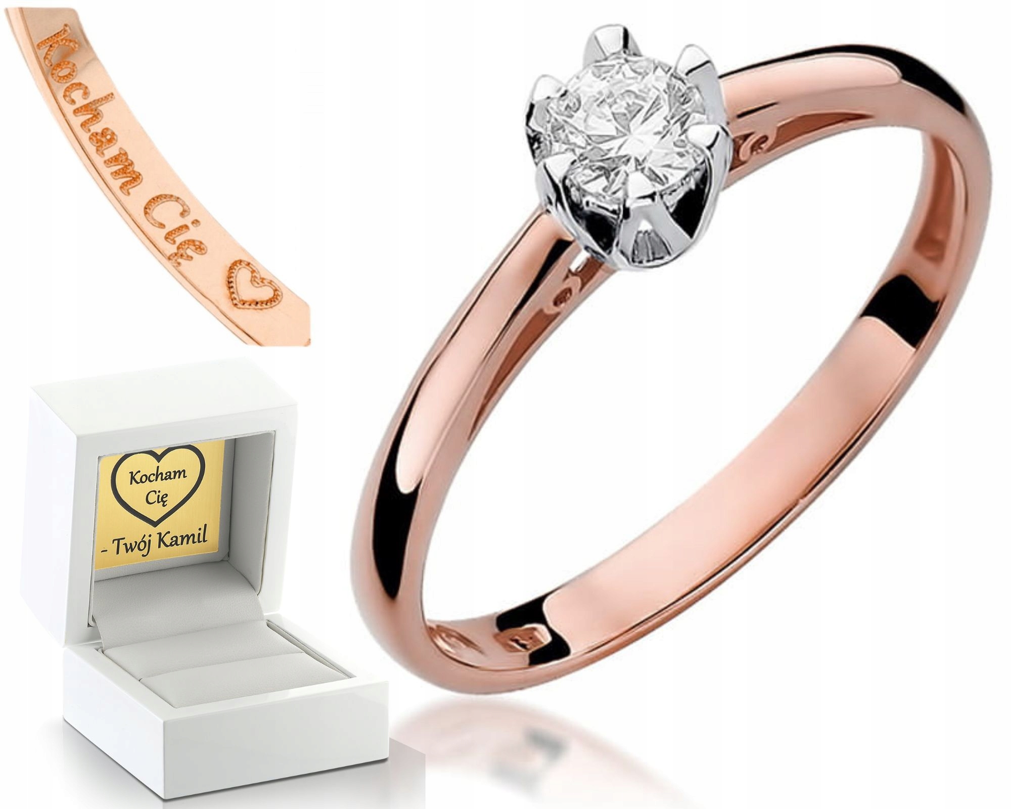 Růžové Zlato Prstýnek S Briliantem 0,15 Ct 0,585 Zásnubní Dárek