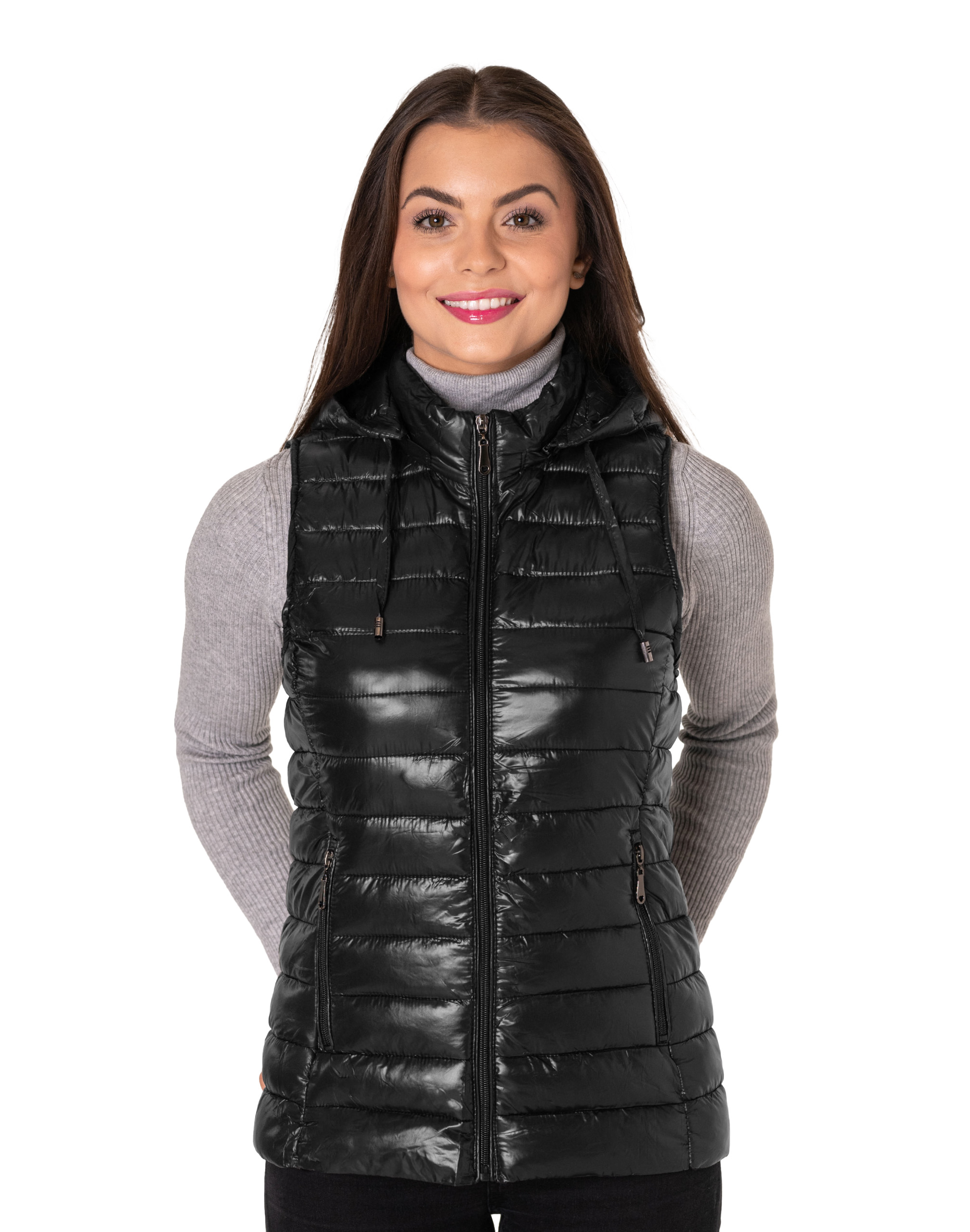 Ciepła Puchowa Kamizelka Damska Ocieplona Bezrękawnik z Kapturem 9138-1 XL