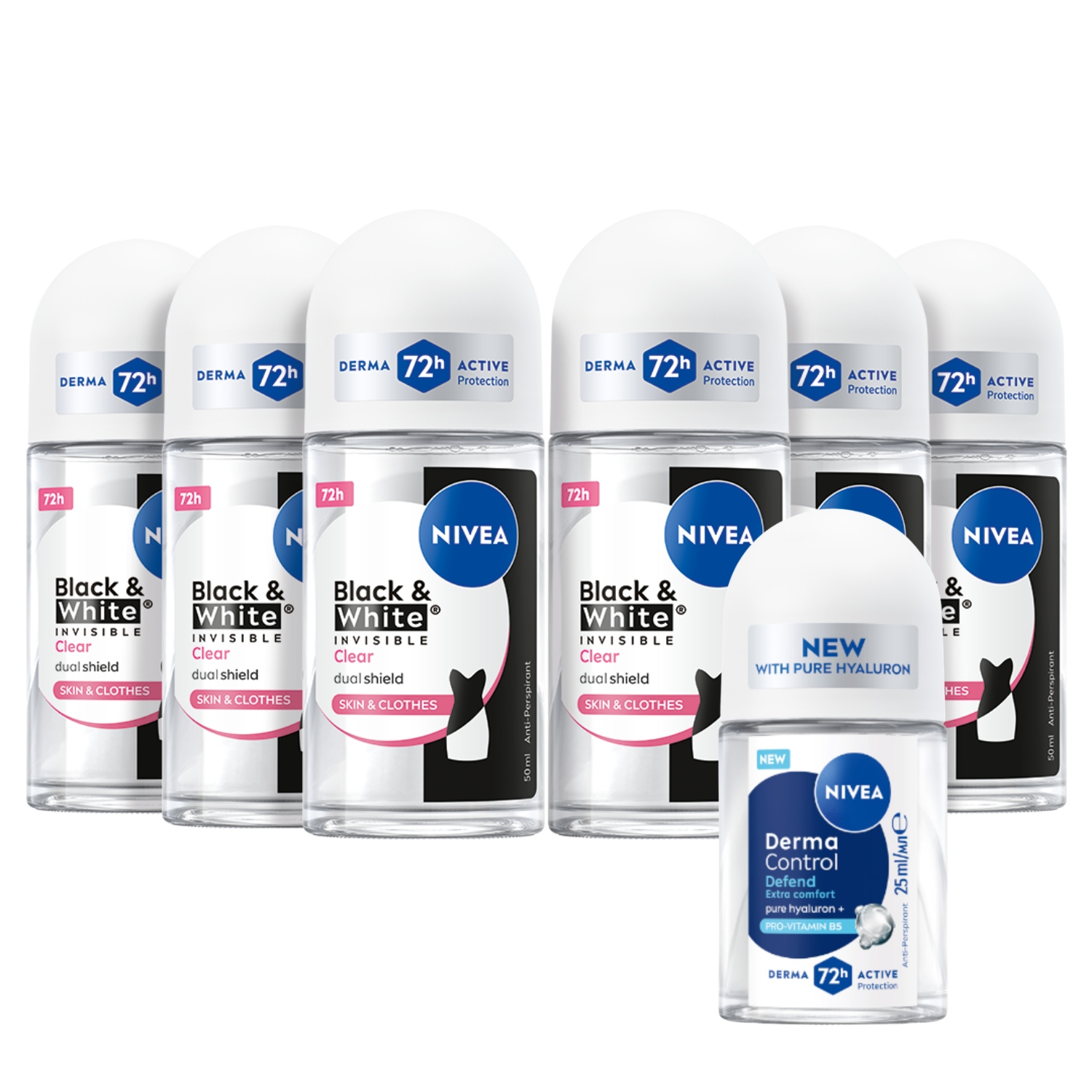 Nivea Black&white Dámský antiperspirant 72h v kuličce 50 ml x 6 minis