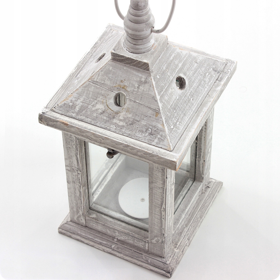 DREWNIANY RUSTYKALNY SZARY LAMPION NA ŚWIECZKĘ Kod producenta 94486M