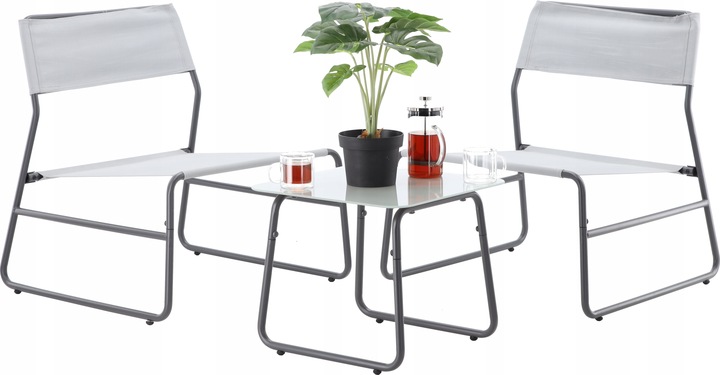 Sada záhradného nábytku Sklenený stolík Sada nábytku Šedá Abiko 2 stoličky