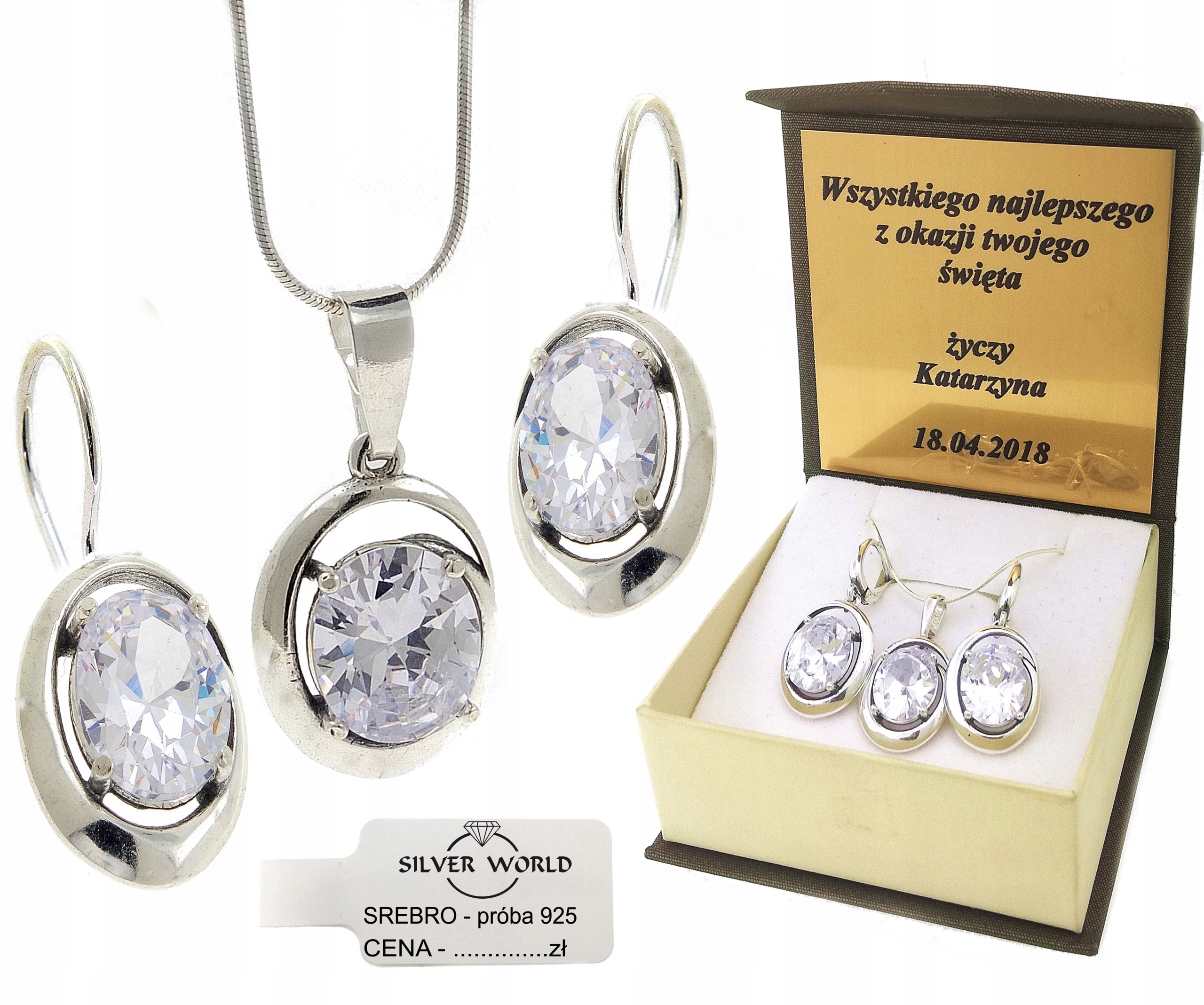 Stříbrná Sada Šperků 925 Nádherné Zirkony Swarovski Gravírování Bonus