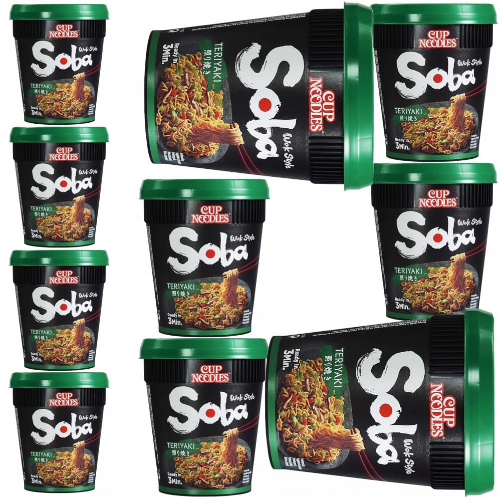 10x Instantní polévka Těstoviny Instant Teriyaki Soba Cup v hrnku 90g Nissin