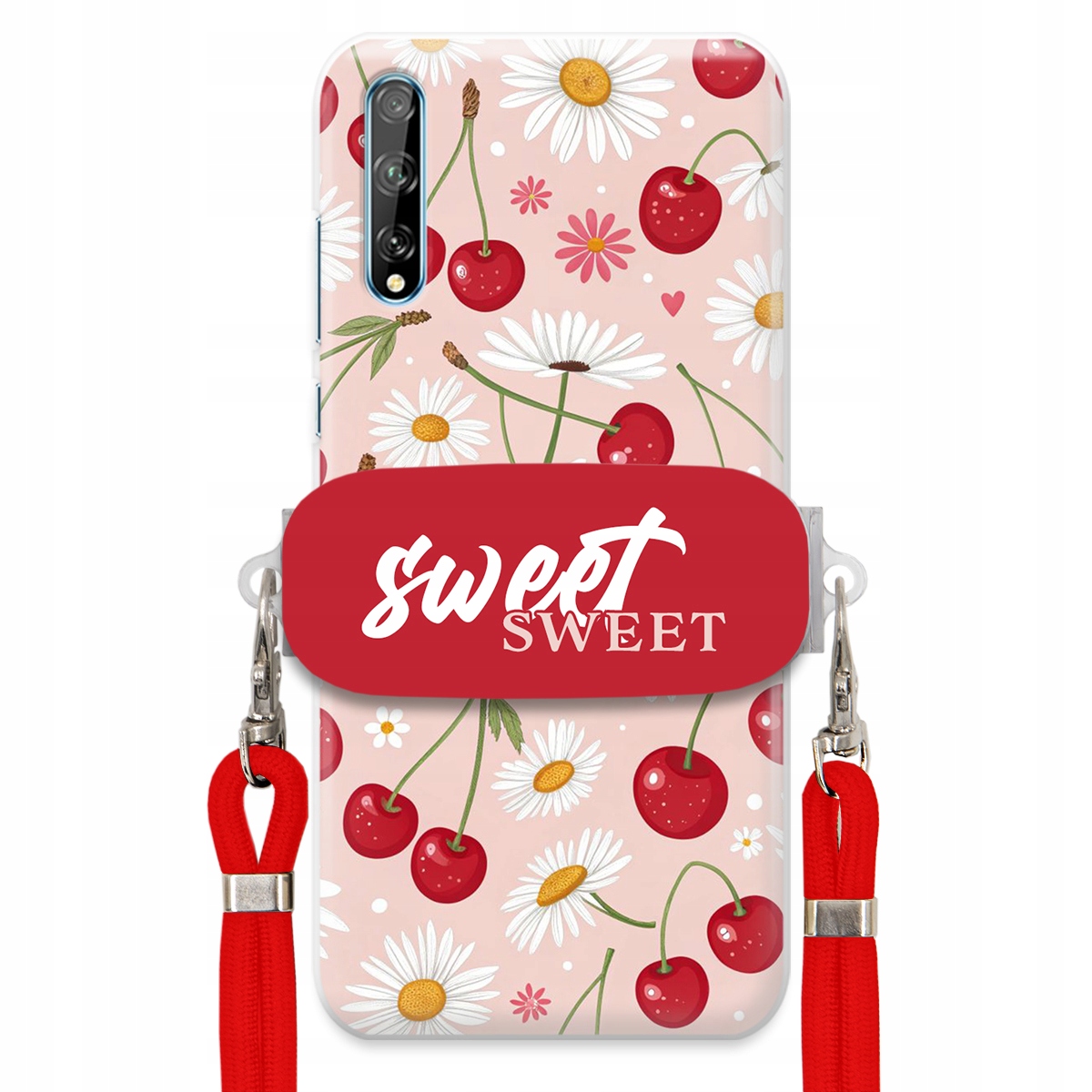 Pouzdro pro Huawei Y8P Červené vodítko držák Sweet Sweet Višeň a sedmikráska