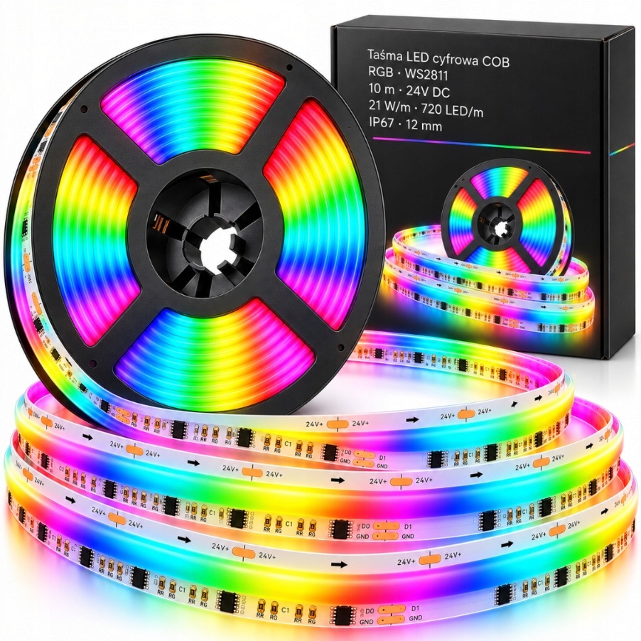 Voděodolná Cob Led Rgb páska 10 m digitální 24 V pro osvětlení interiéru domu