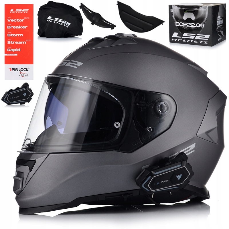 Motocyklová Prilba LS2 FF800 Storm II Šedá Matt Interkom 1ST Bluetooth