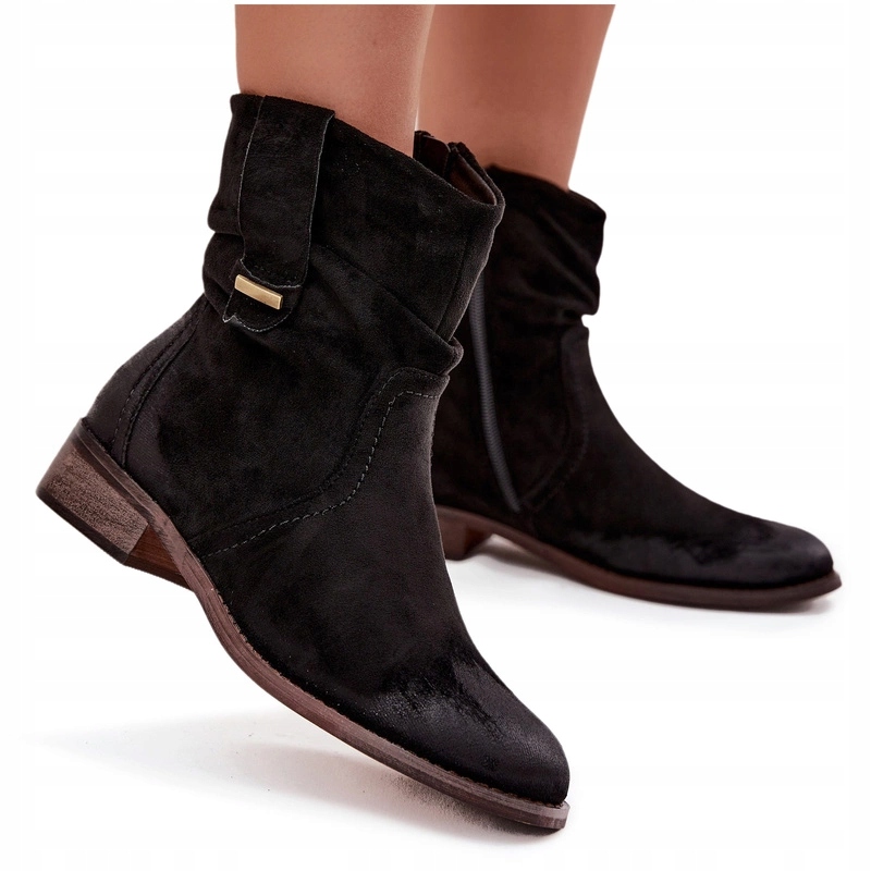 Dámské Kotníkové Boty Eko Semiš Nízký Podpatek Zateplené Na Zip Černé 36