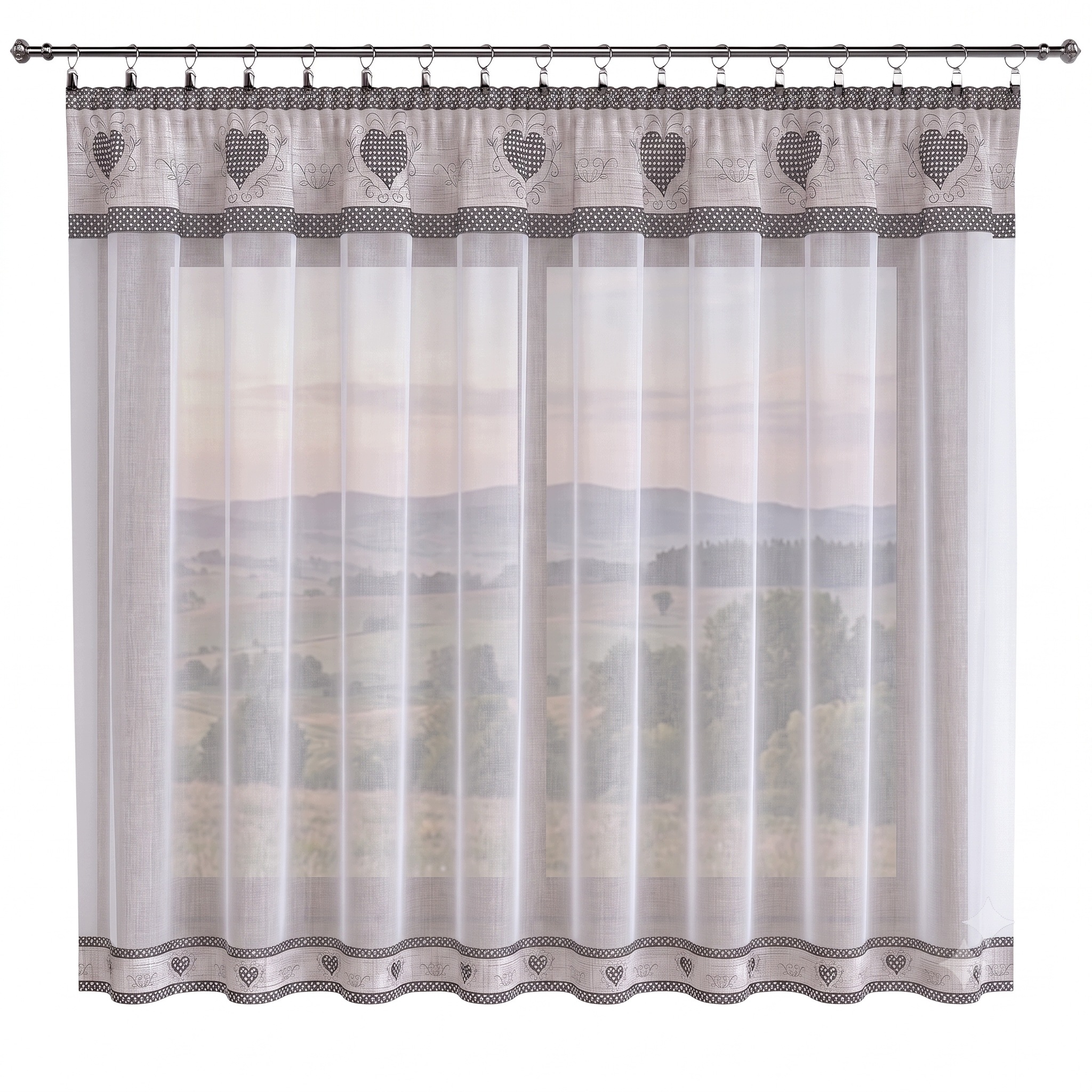Hotová Záclona Záclona Do Kuchyňského Pokoje S Řasící Páskou V Srdci 300X140 cm