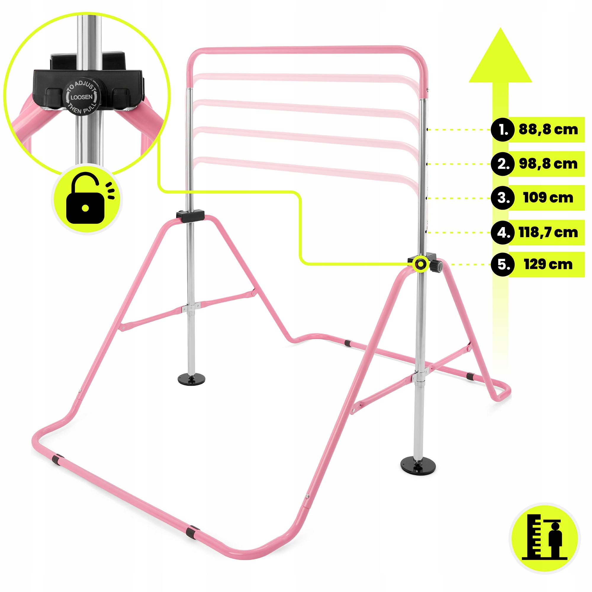 Regulowany drążek gimnastyczny dla dzieci składany HyperMotion różowy