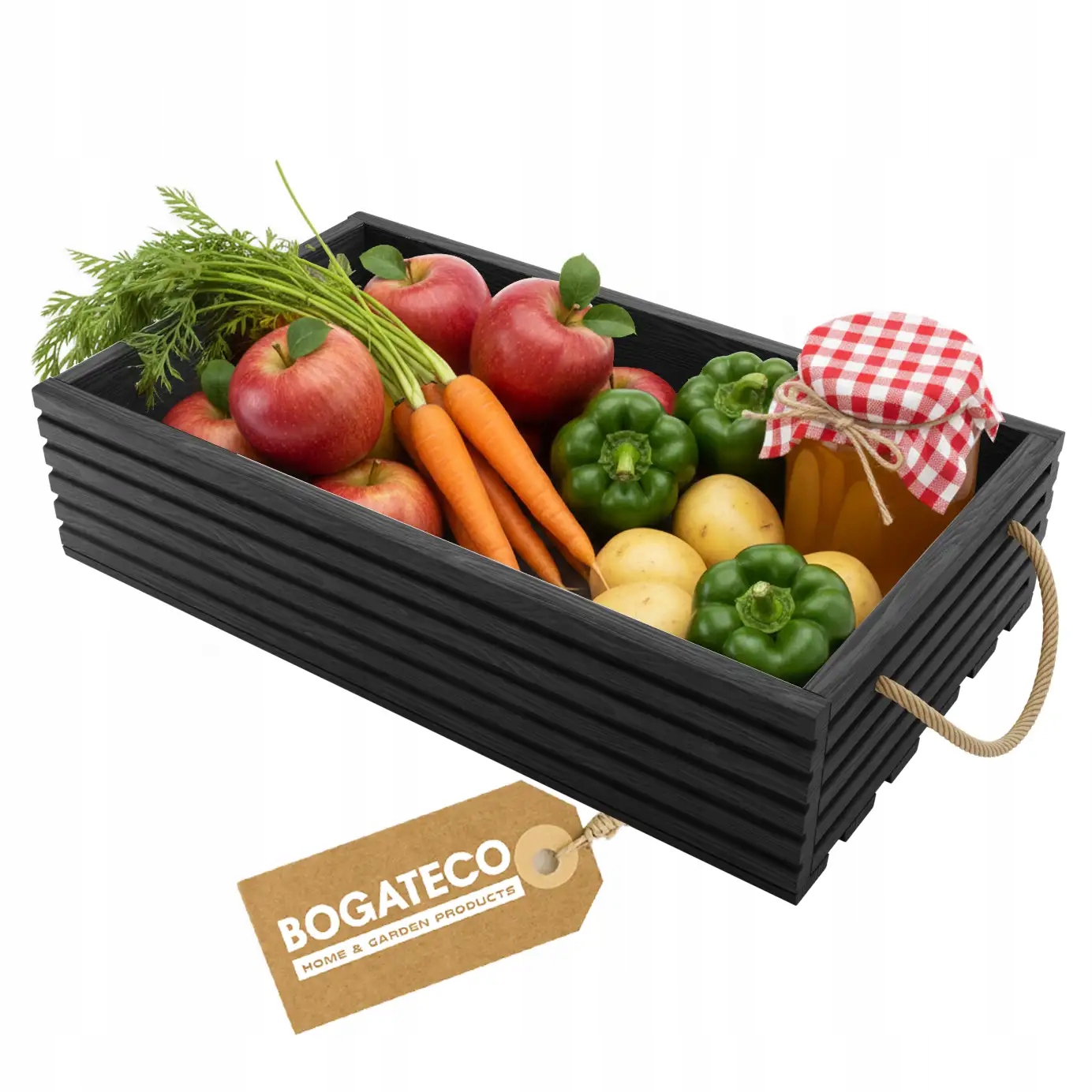 Dřevěná bedna s úchytem pro skladování 60x35x14,5 cm Černá