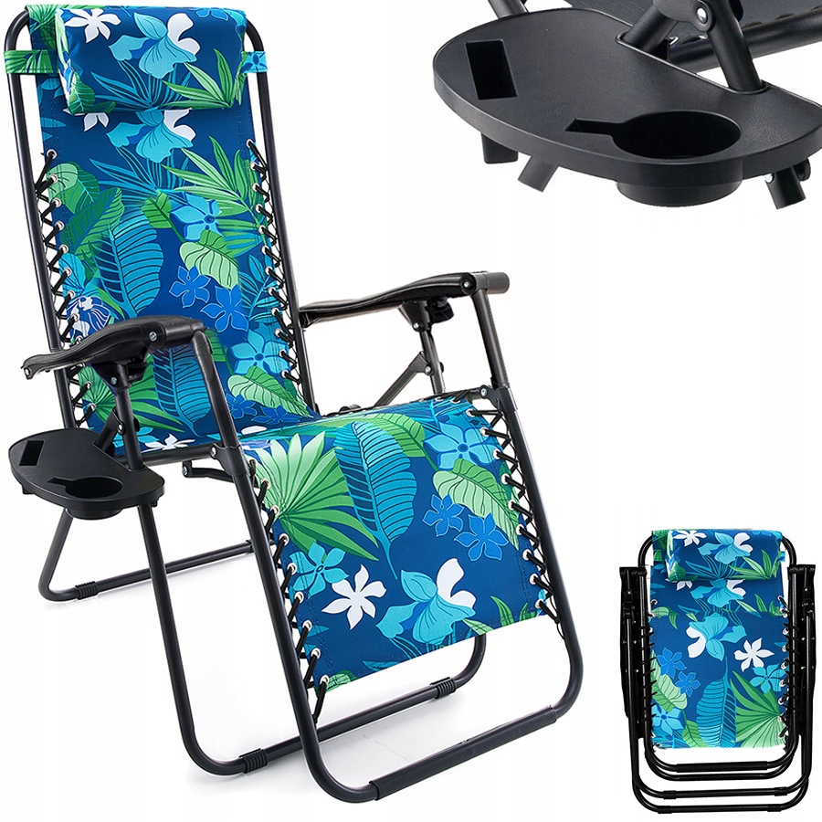 Fotel Ogrodowy Leżak Rozkładany Plażowy Krzesło Kempingowe Kwiaty