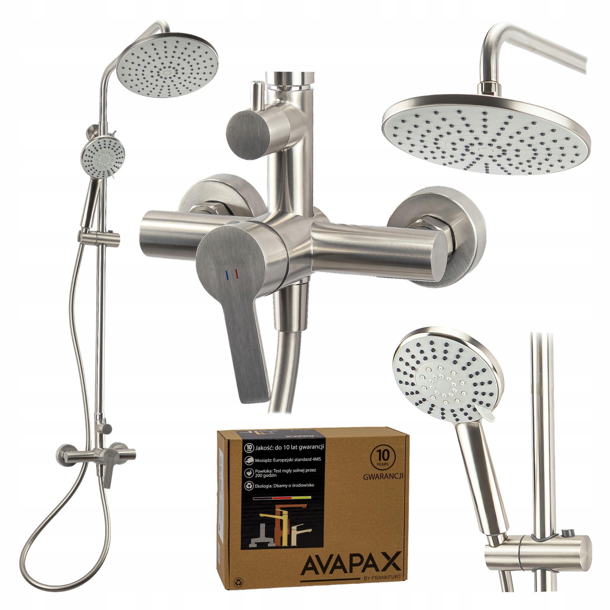 Sprchový sloup s dešťovou sprchou a baterií Ocel Kartáčovaná Inox Avapax