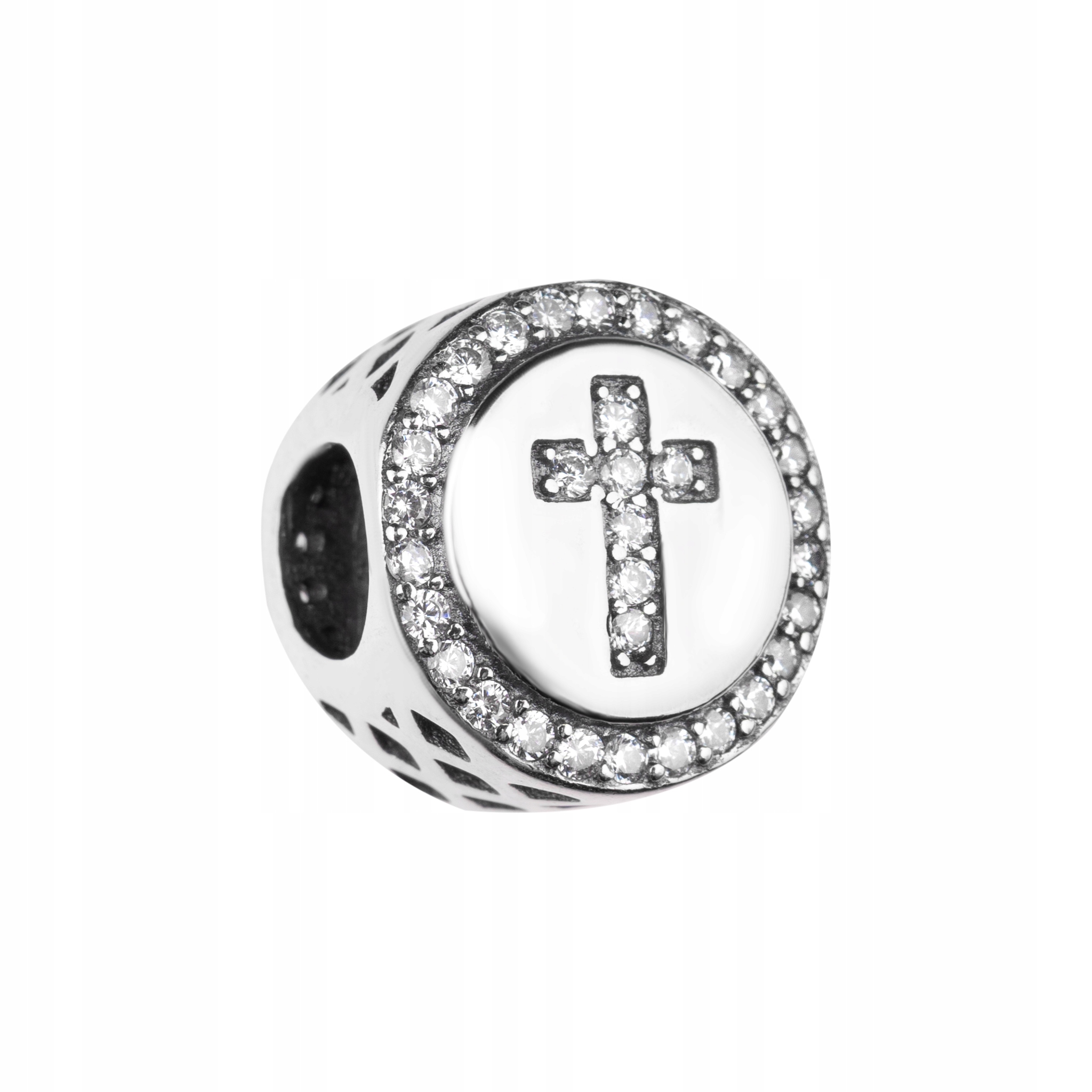 Charms Křížek Stříbrný Přívěsek Kulatý Zirkony Pro Náramky Jako Dárek