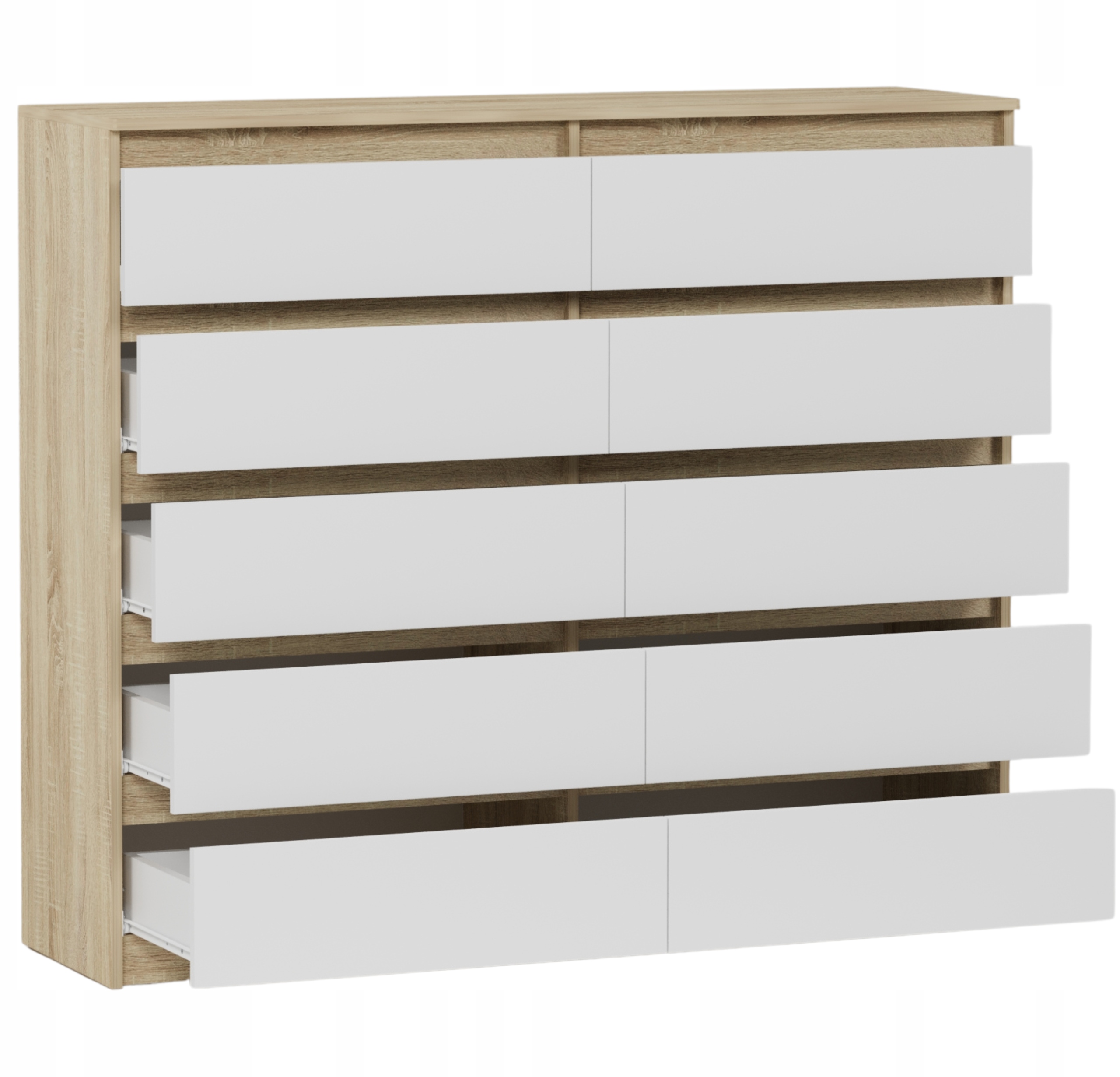 Nowoczesna KOMODA 140 SZAFKA 10 SZUFLAD SONOMA mix