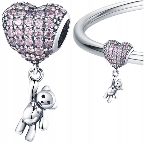 CHARMS MIŚ I SERCE srebro 925 zawieszka koralik