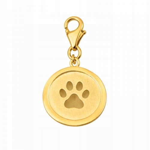 Ženský Přívěsek Zlatý Charms 585 kulatý s psí tlapkou je ideální jako dárek