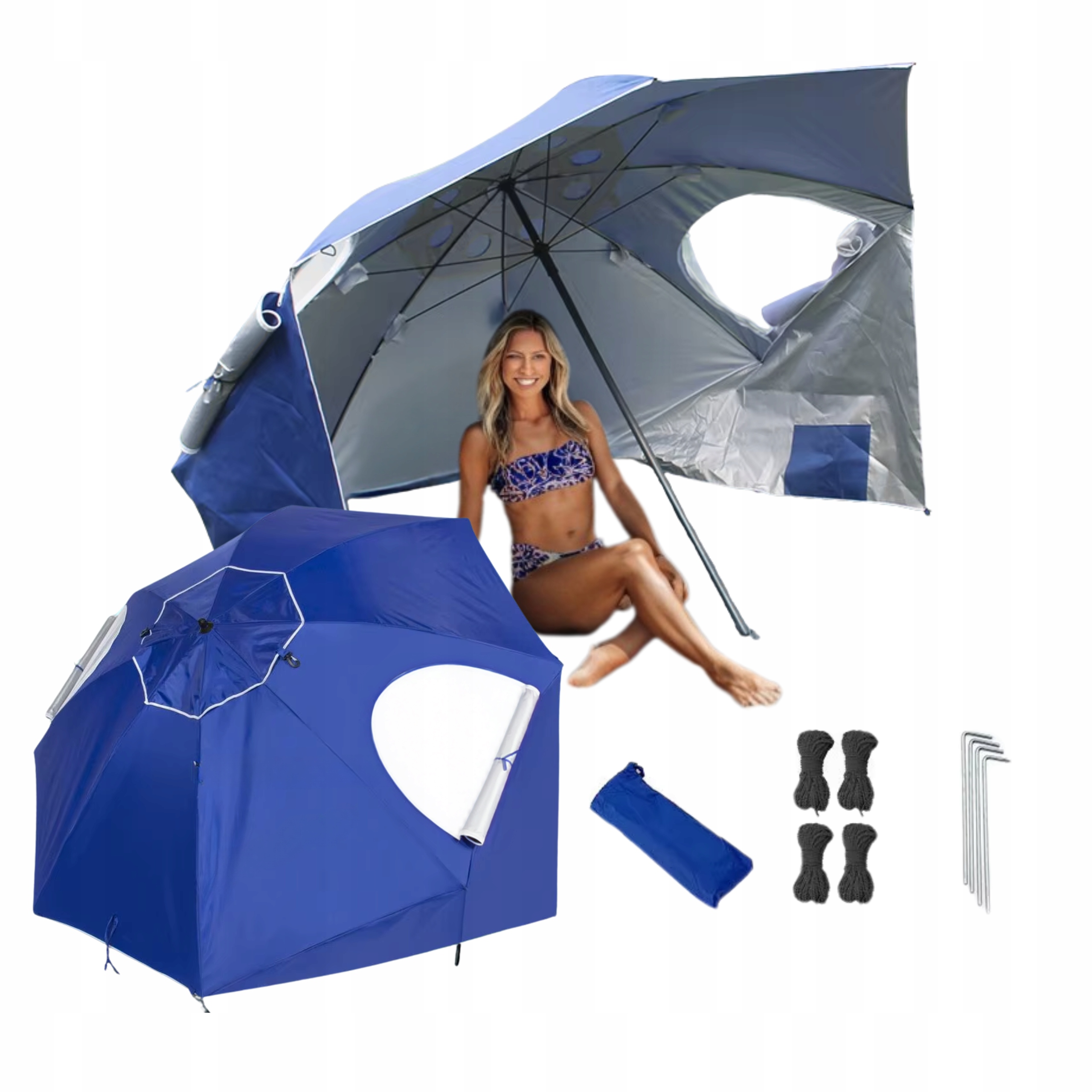 Parasol namiot plażowy ogrodowy składany duży z okienkami i moskitierą 2W1