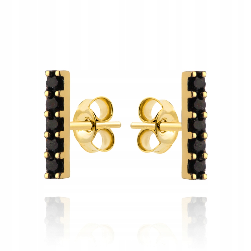 

Kolczyki złote prostokąt z pięciu czarnych cyrkoni