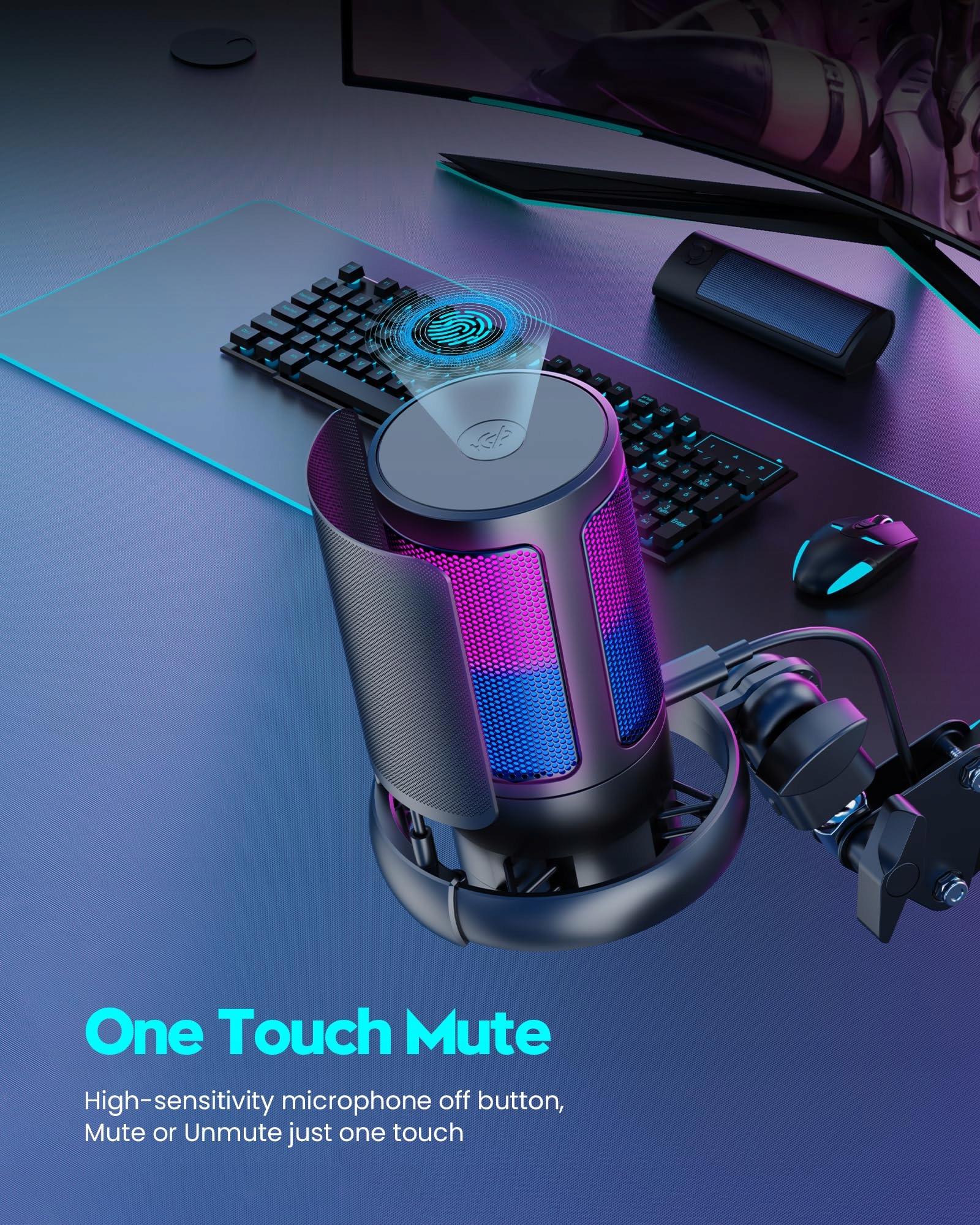 QIUOIO Gaming Mikrofon USB RGB Do Streamingu Podcastów PC PS4 PS5 MAC — miniatura 3